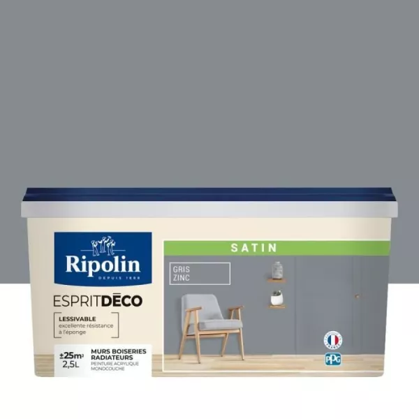 RIPOLIN All Pieces Wall Paint - Satin Zinc Gray, 2,5L