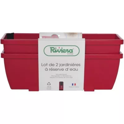 Bac a fleurs RIVIERA EVA - Lot 2 jardinieres - Plastique - 57 cm - Rou