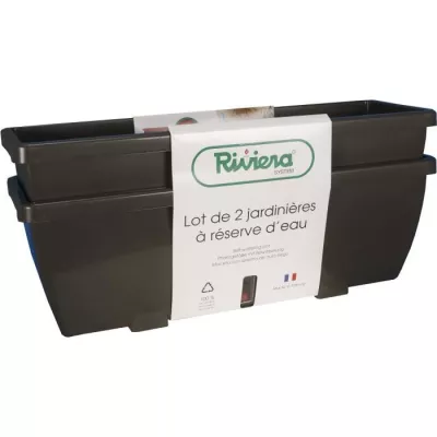 Bac a fleurs RIVIERA EVA - Lot 2 jardinieres - Plastique - 57 cm - Gri