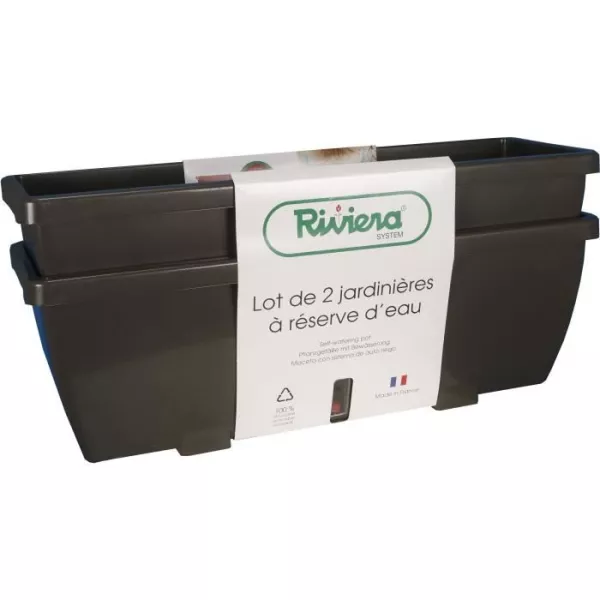 Bac a fleurs RIVIERA EVA - Lot 2 jardinieres - Plastique - 57 cm - Gris