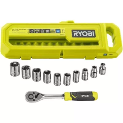 RYOBI - Coffret 1 clé 90 dents, 8 douilles (de 8 a 15 mm) & adaptateu