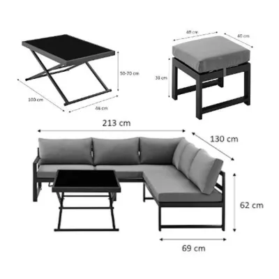 Salon de jardin avec structure en aluminium avec coussins - 7 personne