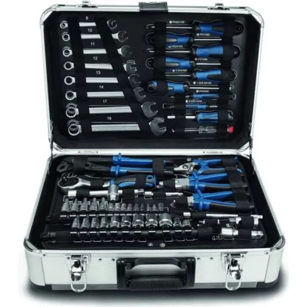 Mallette a outils de 102 pieces - SCHEPPACH - TB150 - Outils en acier chrome vanadium - Mallette en aluminium, verrouillable