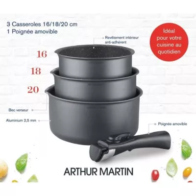 Ensemble de 3 casseroles Arthur Martin 16-18-20cm