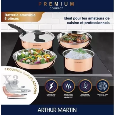 Ensemble Cuisine 6pcs Arthur Martin AM516GT - Triple Action - Induction