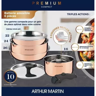 Ensemble Cuisine 6pcs Arthur Martin AM516GT - Triple Action - Induction