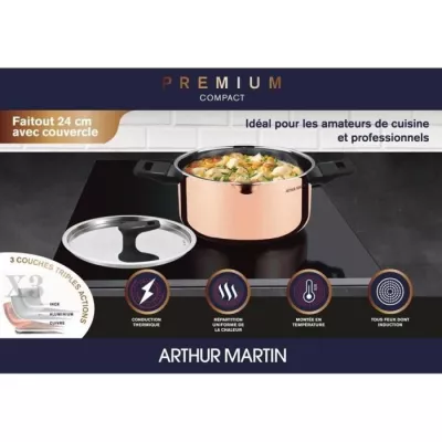 Faitout 24 cm ARTHUR MARTIN - Triple Action Cuivre-Aluminium-Inox - Induction