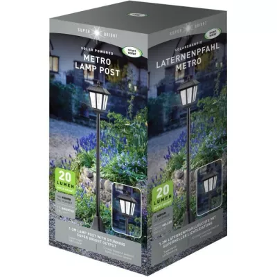 Lampadaire solaire - SMART GARDEN - Metro - 20 lumens - Noir - 130 x 1