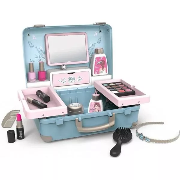 Smoby - My Beauty Vanity - Beauty Suitcase for Children - Hairdressing + Nail + Make-up - 13 Accessories