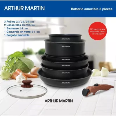 Batterie de cuisine 8 pièces ARTHUR MARTIN - Aluminium avec poignée en bois