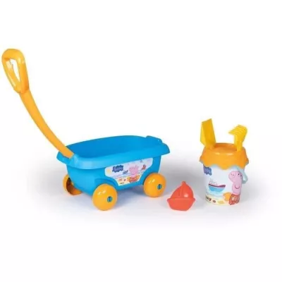 SMOBY - PEPPA PIG Chariot de plage garni : seau + tamis + pelle + rât