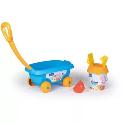 SMOBY - PEPPA PIG Chariot de plage garni : seau + tamis + pelle + rât