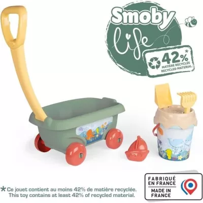 Smoby Life - Chariot de plage - Seau + Accessoires - 42% matériaux re