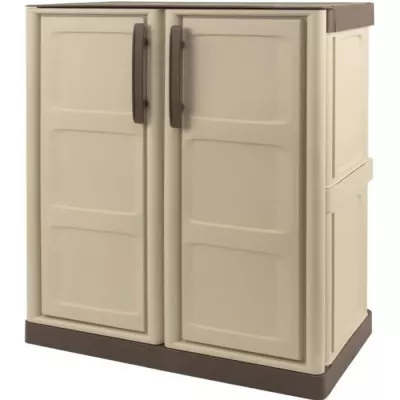 Armoire de rangement basse en résine TOOD - Taupe/écru - 1 tablette