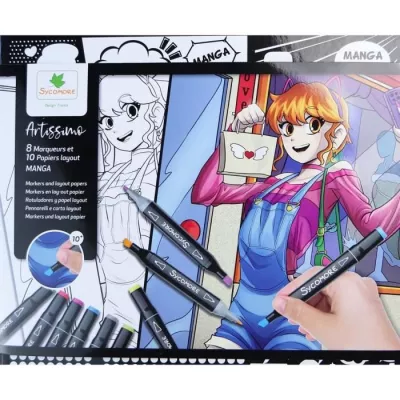 Coffret créatif manga fille - Sycomore - 10 papiers layout imprimés