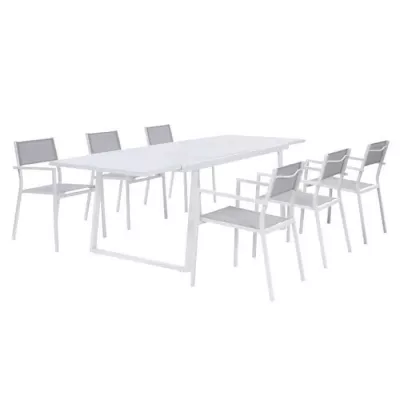 Ensemble repas 6 personnes - Table extensible aluminium avec plateau e