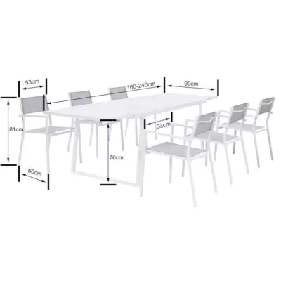 Ensemble repas 6 personnes - Table extensible aluminium avec plateau e