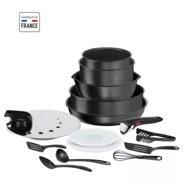 TEFAL INGENIO Batterie de cuisine 15 pcs, Induction, Revetement antiadhésif, Cuisson saine, Fabriqué en France, Daily Chef L76