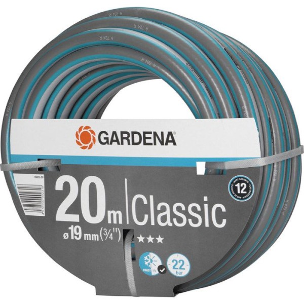 GARDENA Tuyau d'arrosage Classic – Longueur 20m – Ø19mm – Haute résistance pression 22 bar maximum – Garantie 12 ans (