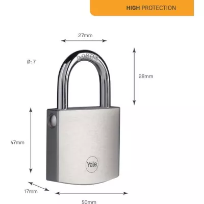 Cadenas Brass - YALE - Y120DB/50/127/1 - Chromé 50 mm - High Resis