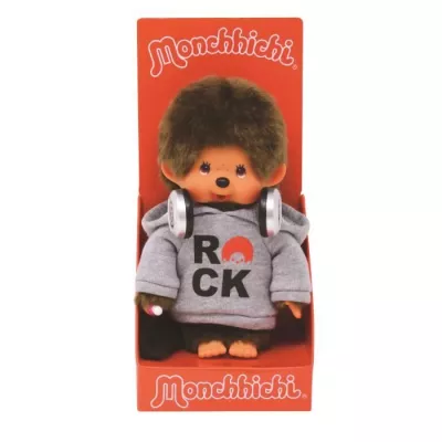 Peluche Monchhichi Bandai - Rock - 20 cm - Marron - Jaune - 3 ans et p