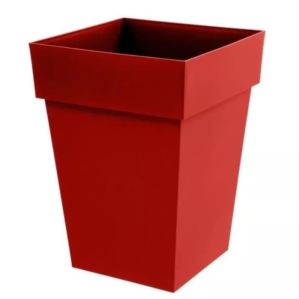 Pot de fleur carré Toscane - EDA PLASTIQUE - 39 x 39 x H 53 cm - Résistant gel et UV - Rouge rubis