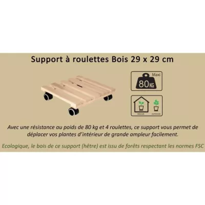 Support à Roulettes en Bois de hêtre pour Jardinière - EDA PLASTIQUE - 29x29cm