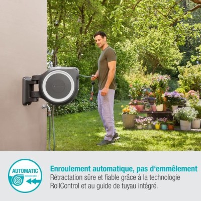 Dévidoir automatique mural RollUp XL GARDENA - 35m - Ø13mm - Blanc - Pratique et efficace