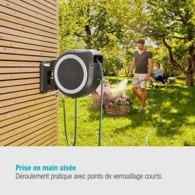 Dévidoir automatique mural RollUp XL GARDENA - 35m - Ø13mm - Blanc - Pratique et efficace