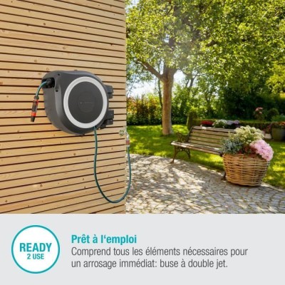 Dévidoir automatique mural RollUp XL GARDENA - 35m - Ø13mm - Blanc - Pratique et efficace