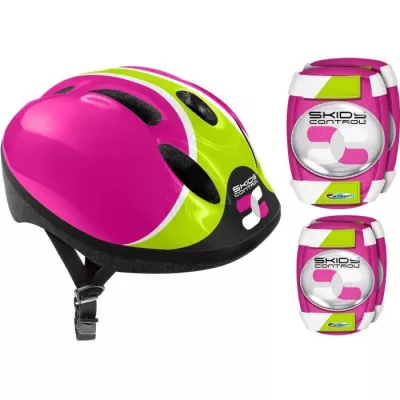 COMBO ROSE Sécurité (Casque + Genouilleres & Coudieres) SKIDS CONTRO