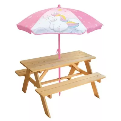 Table pique-nique Licorne en pin avec parasol - FUN HOUSE - H.53 x l.9