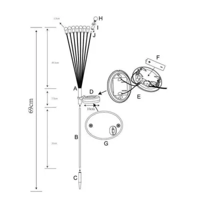 Decoration lumineuse solaire GALIX G4435 - Forme Bouquet - 8 LED - H69