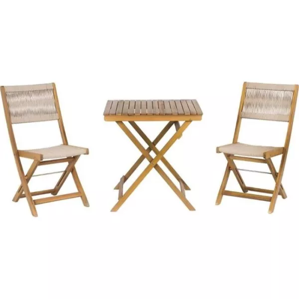 Set Bistrot - Pliable - 2 personnes - En bois d'acacia - BARI - FSC et corde écru