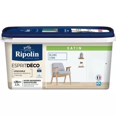 Peinture esprit déco RIPOLIN - Blanc lenk - Satin - 2,5 L