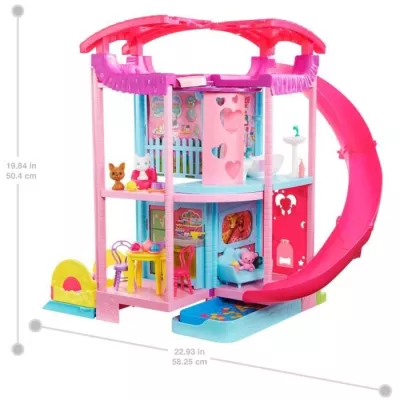 Barbie-La Maison de Chelsea, 50 cm, animaux et + de 15 accessoires H