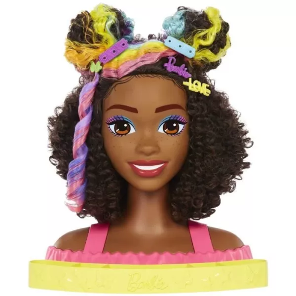 Barbie-Ultra Chevelure-Tete a Coiffer brune frisée meches arc-en-ciel HMD79