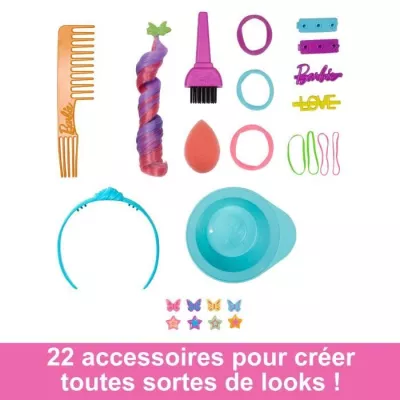 Barbie-Ultra Chevelure-Tete a Coiffer brune frisée meches arc-en-ciel