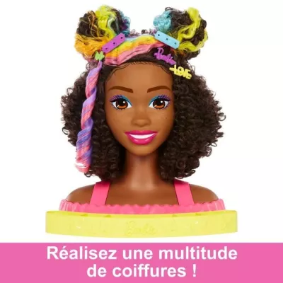 Barbie-Ultra Chevelure-Tete a Coiffer brune frisée meches arc-en-ciel