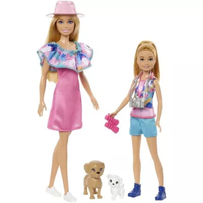 Barbie-Coffret Poupées Stacie et Barbie avec 2 chiots et accessoires