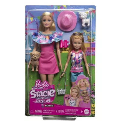 Barbie-Coffret Poupées Stacie et Barbie avec 2 chiots et accessoires