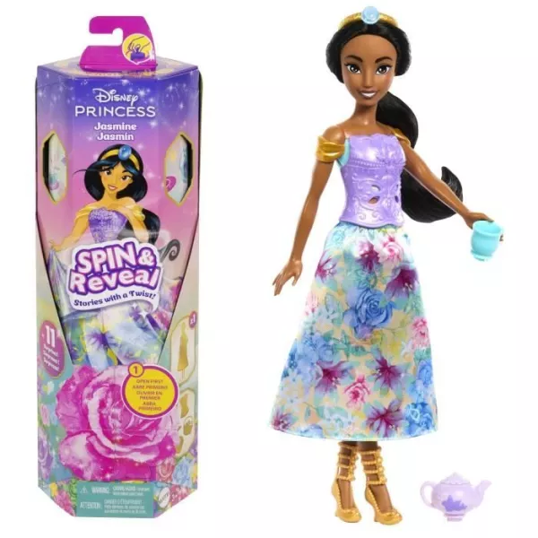 Spin & Reveal Jasmine Mattel Disney Princess Doll with accessories and 11 surprises HXC23