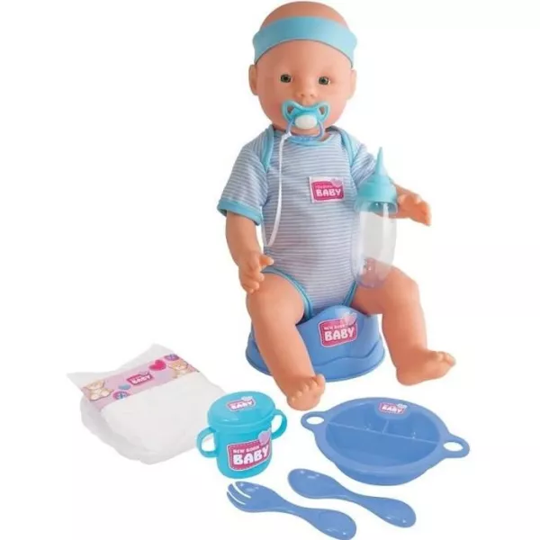 NEW BORN BABY Blue Baby Doll 43cm Drinks Pee