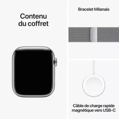 Apple Watch Series 9 GPS + Cellular - 45mm - Boîtier Acier Argent -