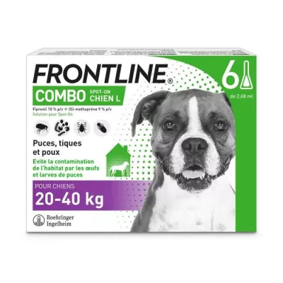 FRONTLINE Combo Chien L - 20 a 40 kg - 6 Pipettes - Puces tiques et po