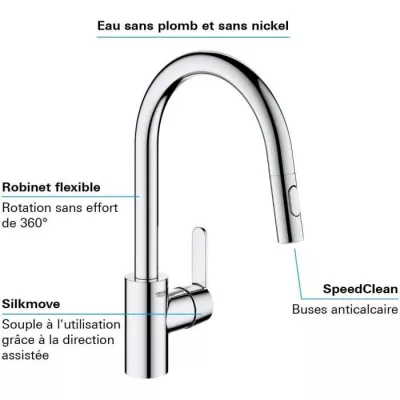 GROHE Robinet de cuisine évier Get, robinet avec douchette extractibl