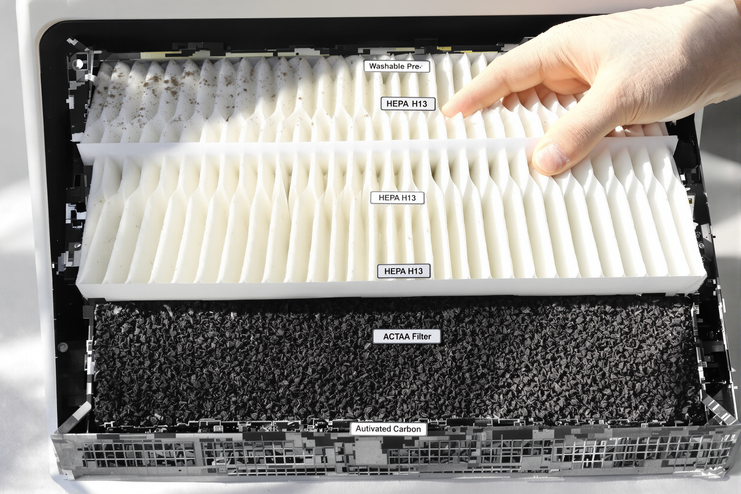 Système de filtration multi-étage avec préfiltre, HEPA H13 et charbon actif