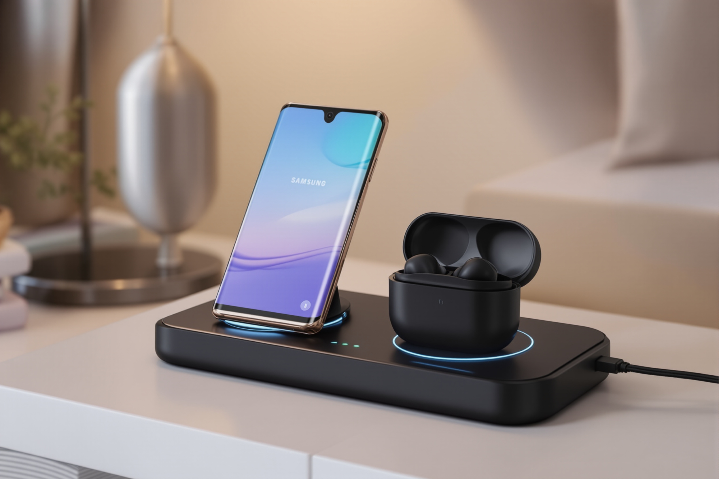 Station de charge sans fil noire pour deux appareils