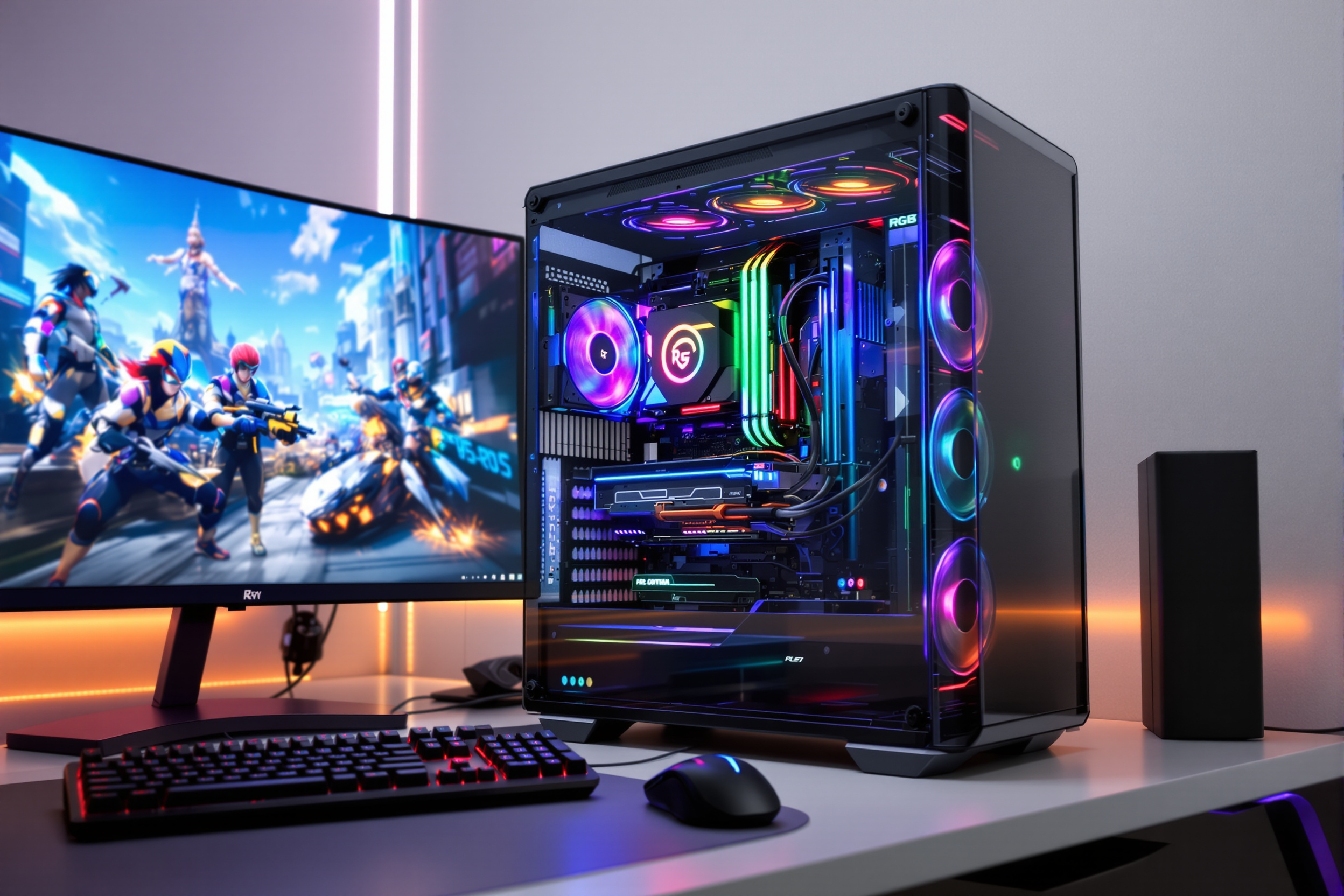Tour gaming haut de gamme avec composants RGB visibles