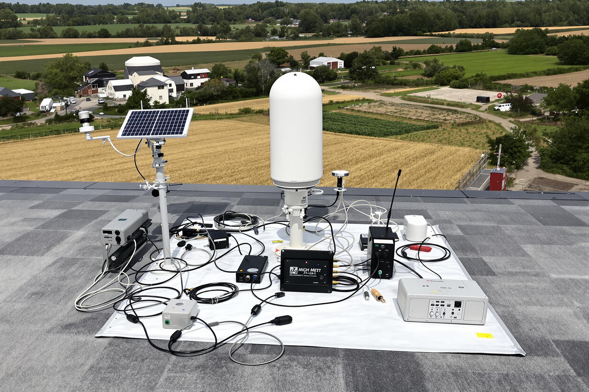 station météo connectée professionnelle avec capteurs sur toit de ferme